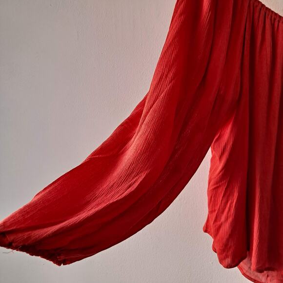 Eloquii Terracota Color Square Neck Top w 3/4 Puff Sleeve & Tie - Size 24 (NWT) - Picture 8 of 11